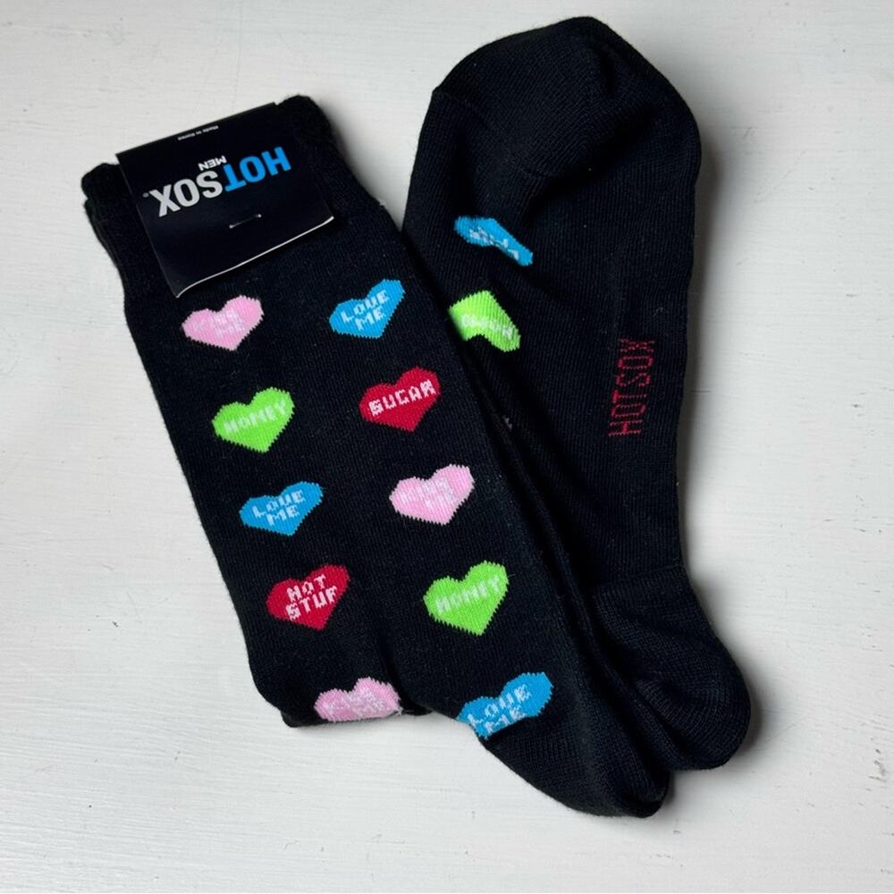 Hot Sox Women's Black Socks with Colorful Heart Motifs New With Tag